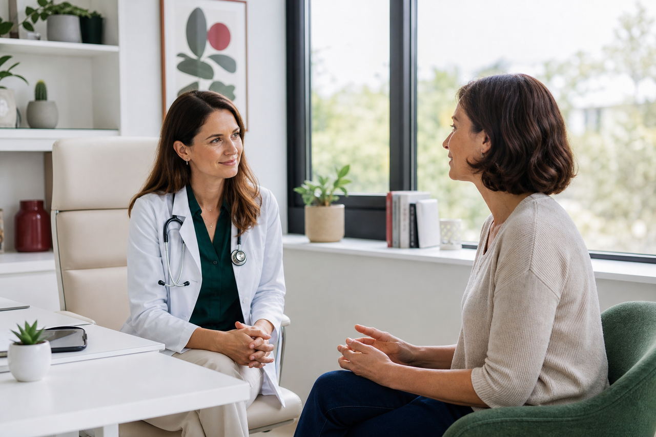 Médica em consulta com uma paciente